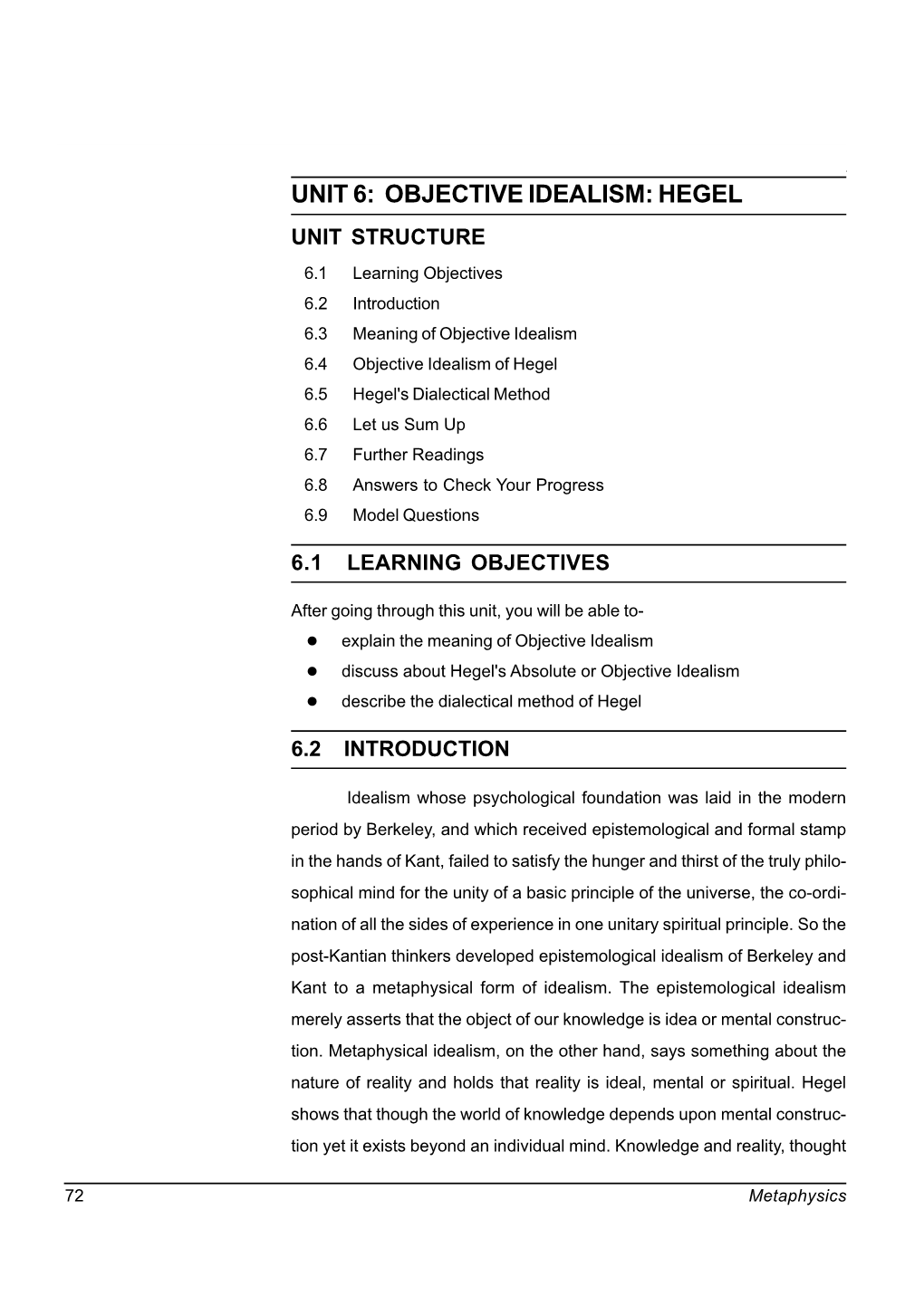 Unit 6: Objective Idealism: Hegel