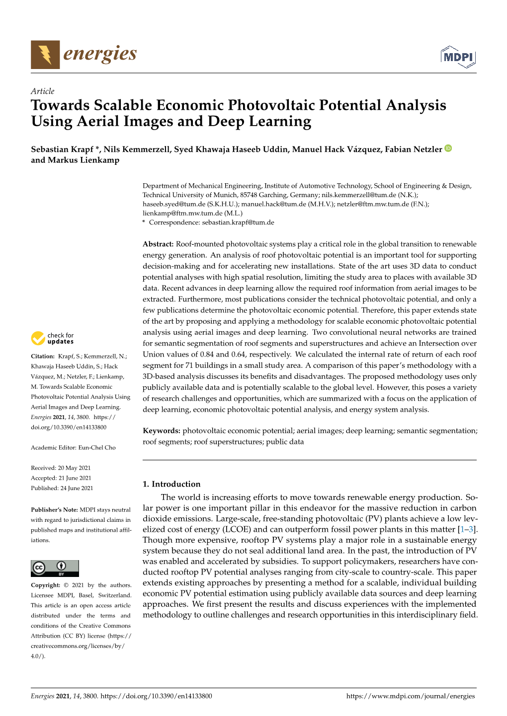 Towards Scalable Economic Photovoltaic Potential Analysis Using Aerial Images and Deep Learning