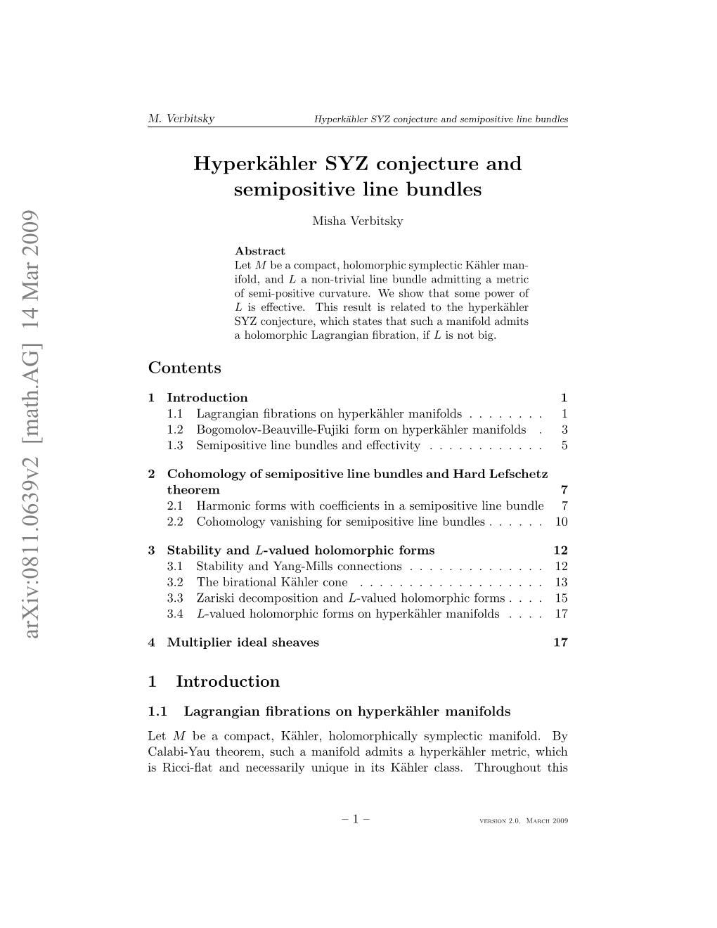 Hyperkahler SYZ Conjecture and Semipositive Line Bundles