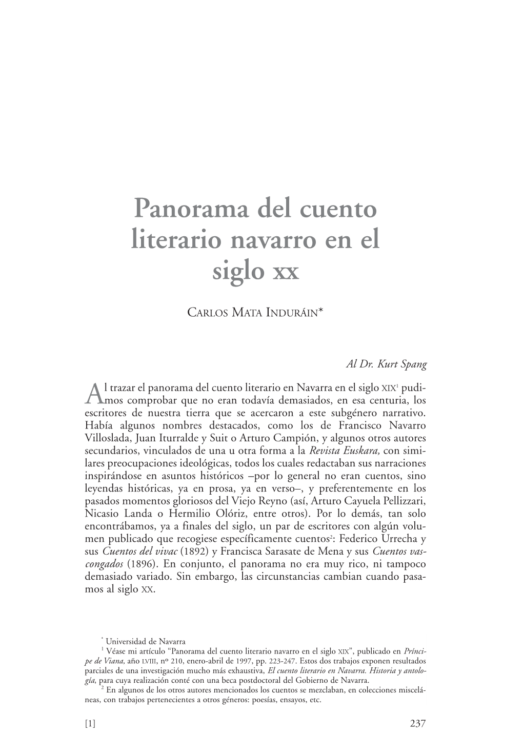 Panorama Del Cuento Literario Navarro En El Siglo Xx