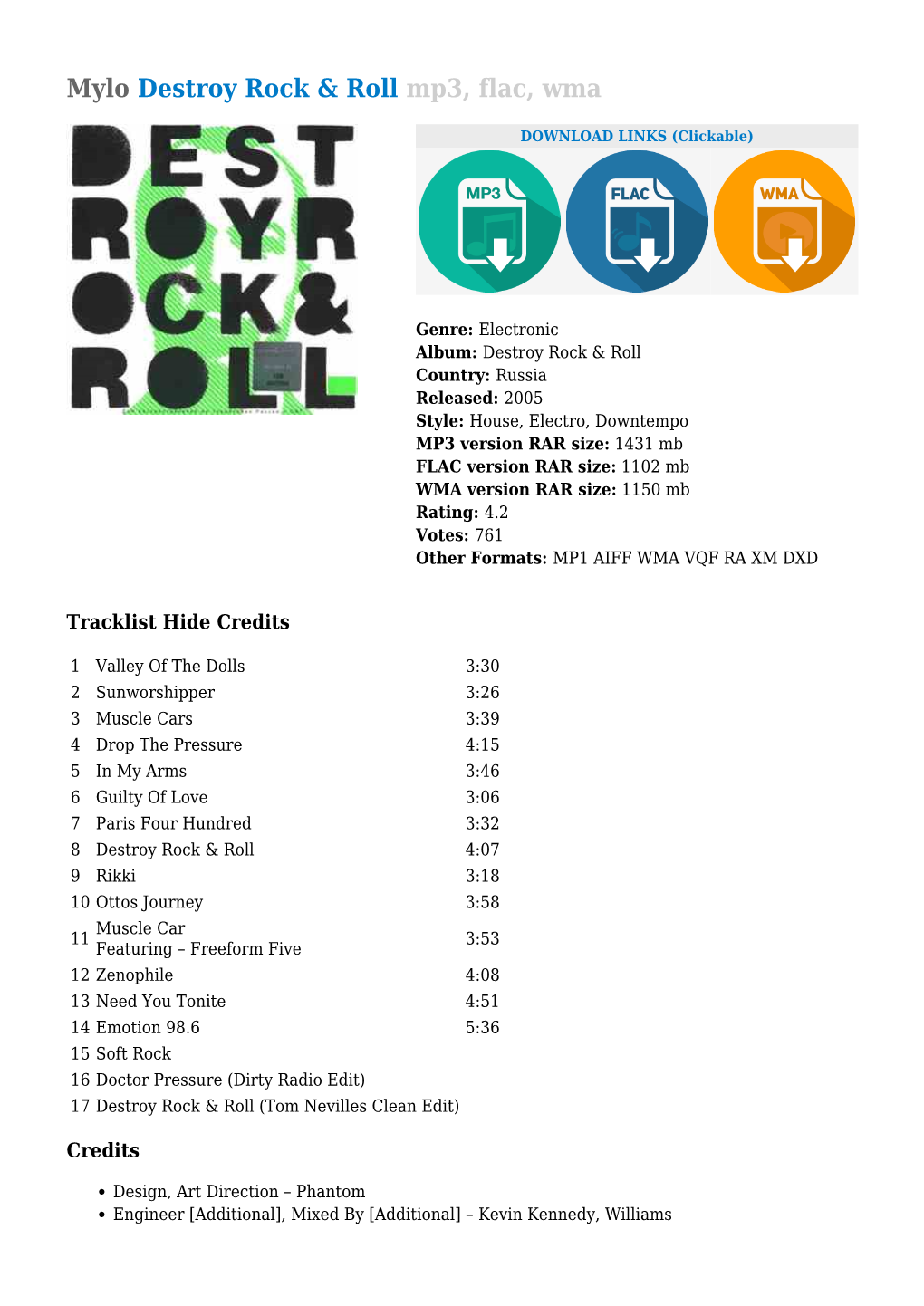 Mylo Destroy Rock & Roll Mp3, Flac