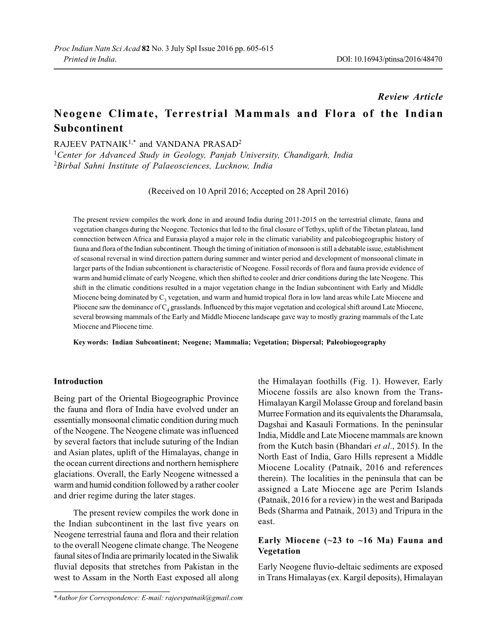 Neogene Climate, Terrestrial Mammals and Flora of the Indian Subcontinent