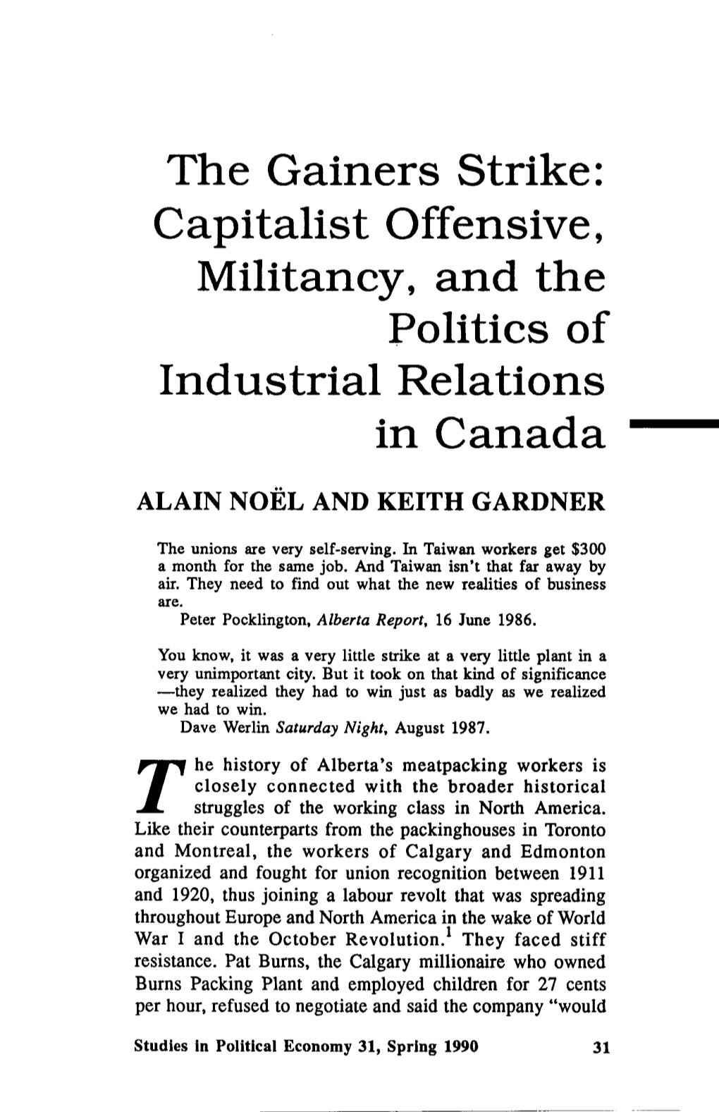 The Gainers Strike: Capitalist Offensive, Militancy, and the Politics of Industrial Relations in Canada