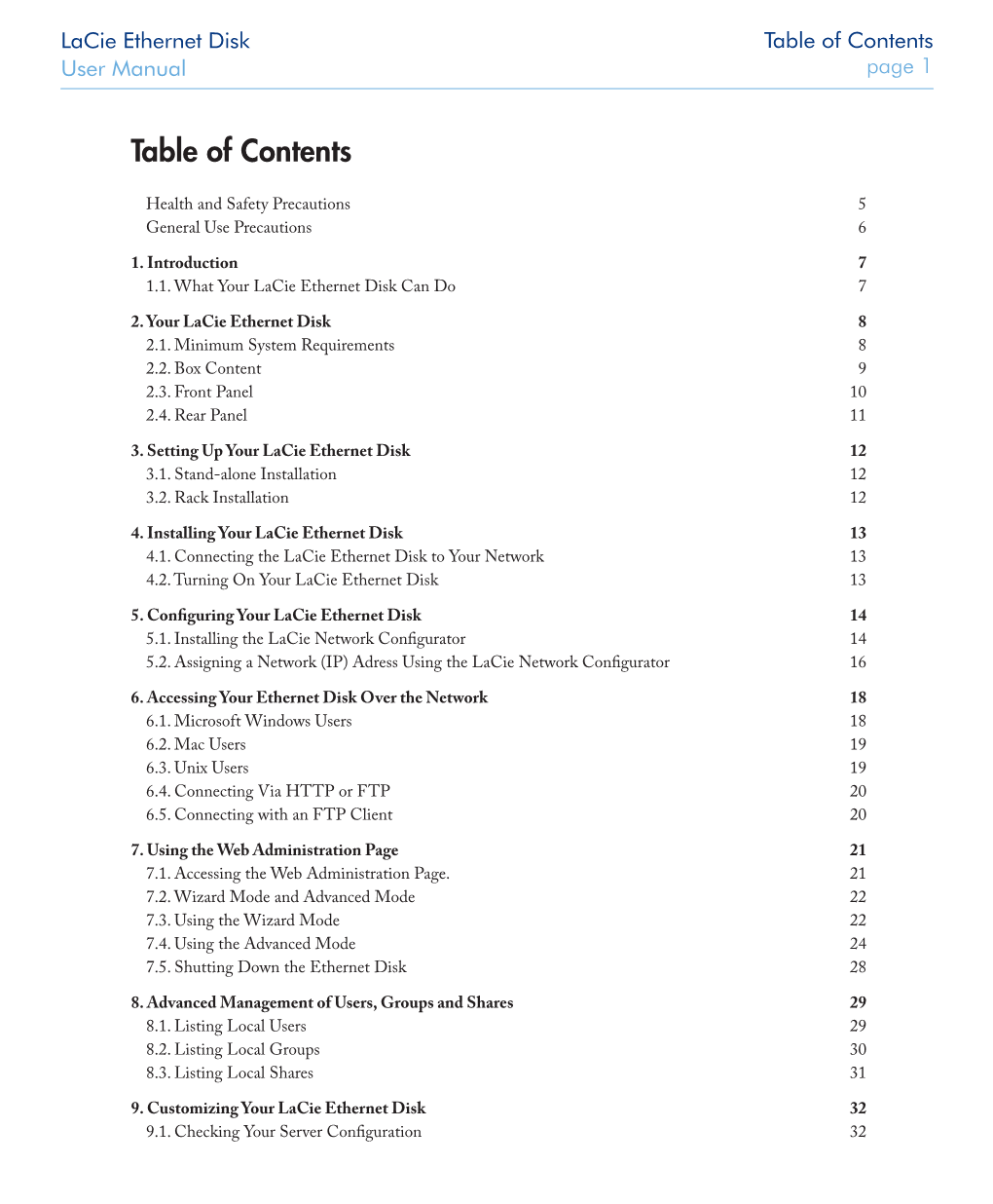Table of Contents User Manual Page 
