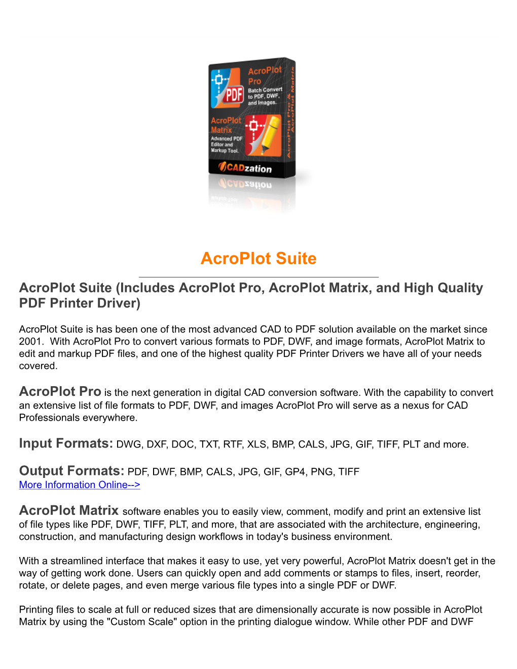 Acroplot Suite Acroplot Suite (Includes Acroplot Pro, Acroplot Matrix, and High Quality PDF Printer Driver)