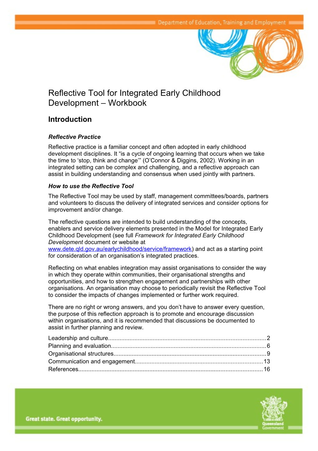 Reflective Tool for Integrated Early Childhood Development Workbook