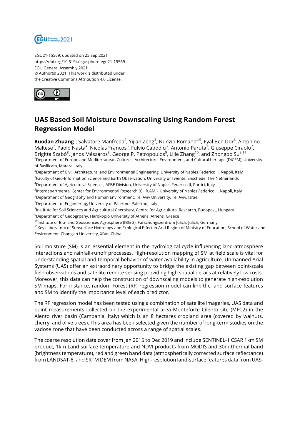 UAS Based Soil Moisture Downscaling Using Random Forest Regression Model