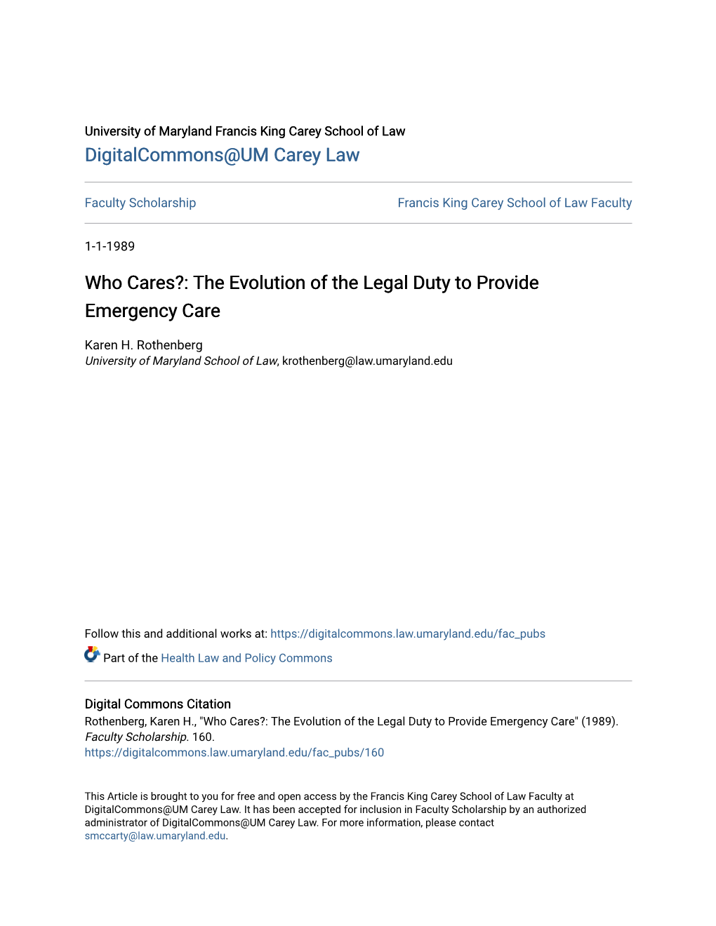 The Evolution of the Legal Duty to Provide Emergency Care