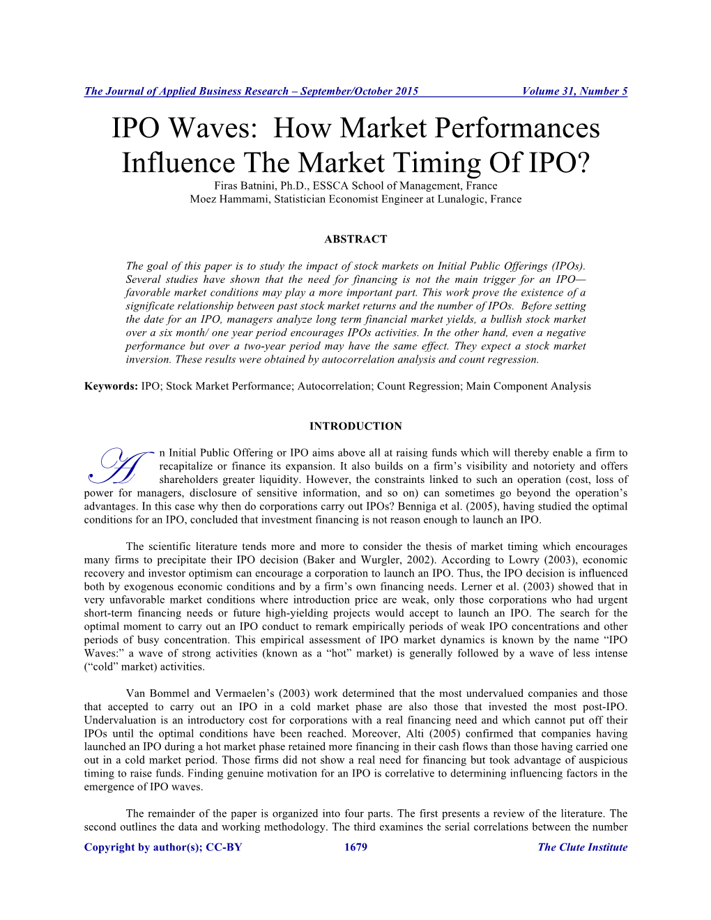 IPO Waves: How Market Performances Influence the Market Timing of IPO?