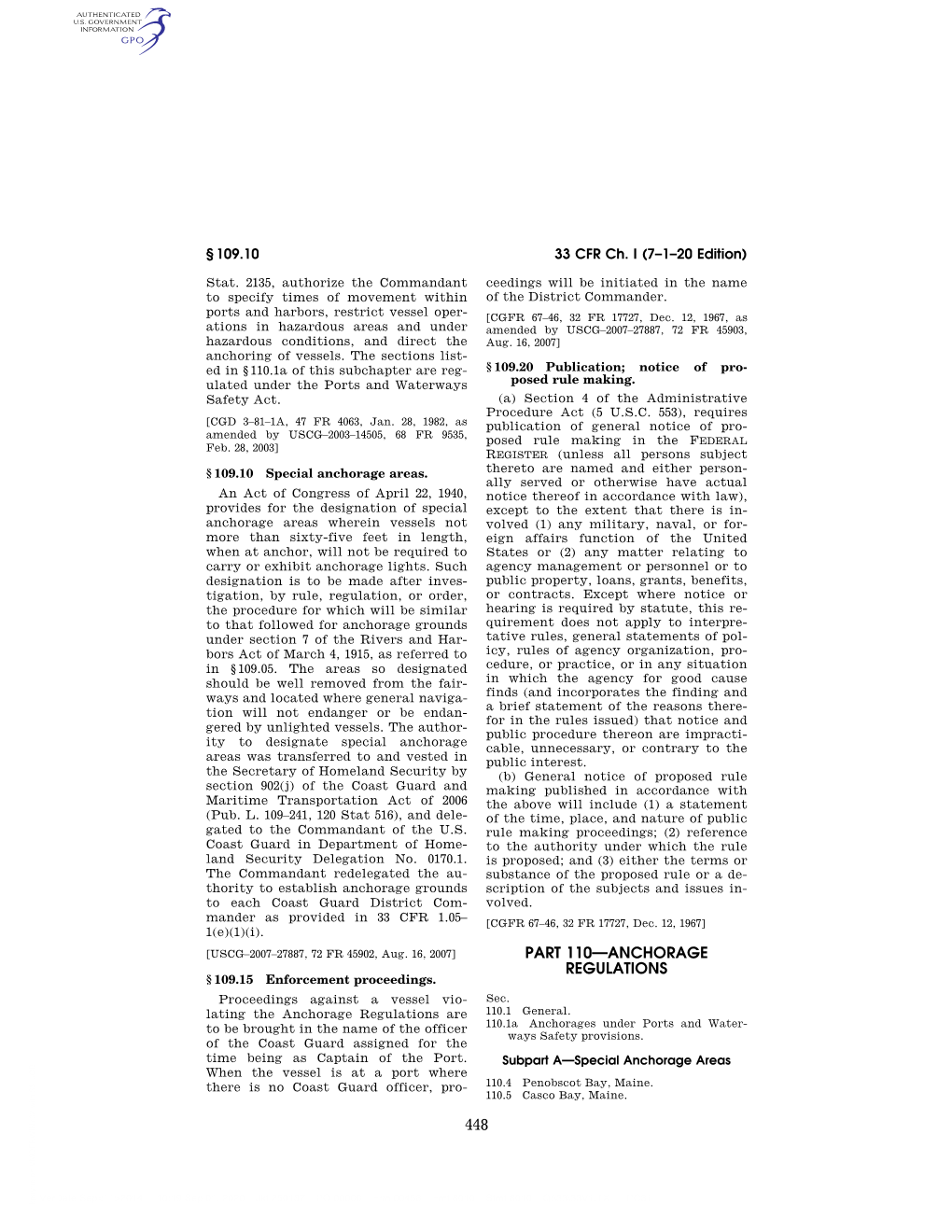 33 CFR Ch. I (7–1–20 Edition) § 110.150