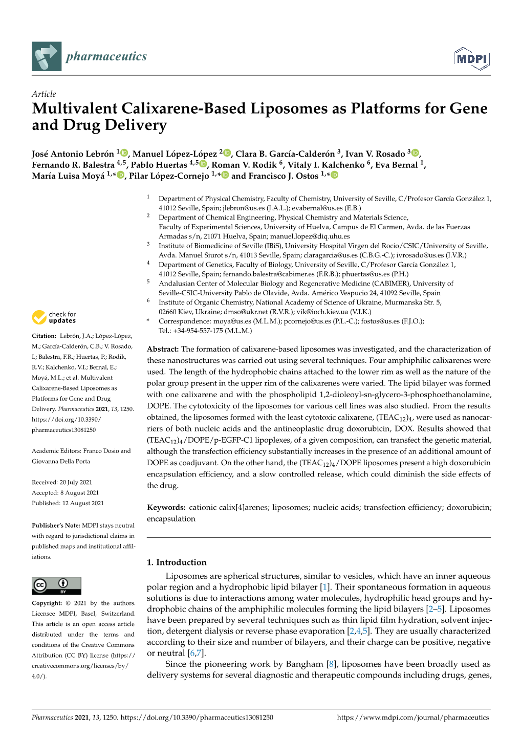 Multivalent Calixarene-Based Liposomes As Platforms for Gene and Drug Delivery