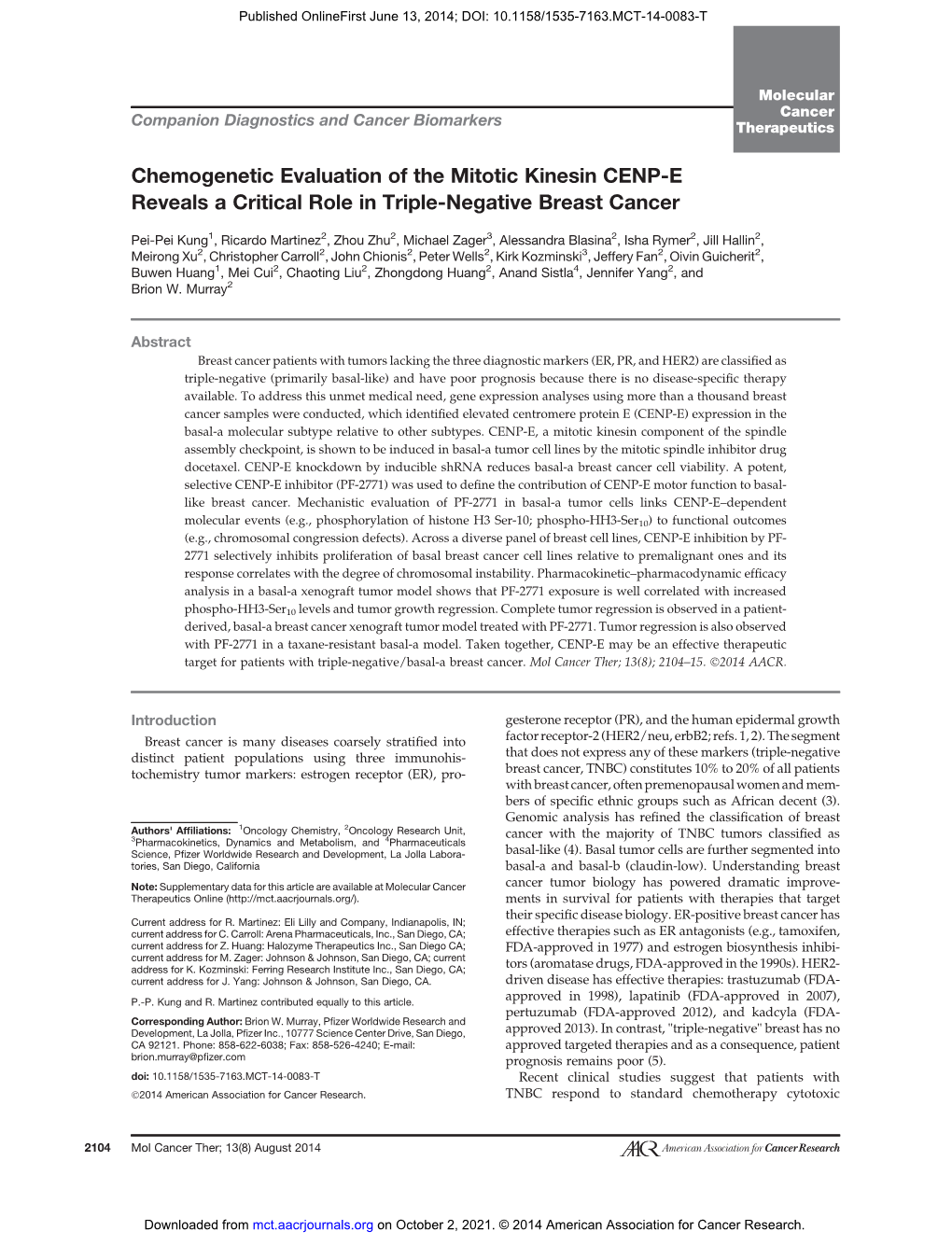 Chemogenetic Evaluation of the Mitotic Kinesin CENP-E Reveals a Critical Role in Triple-Negative Breast Cancer