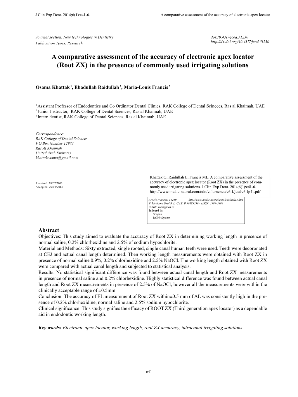 A Comparative Assessment of the Accuracy of Electronic Apex Locator