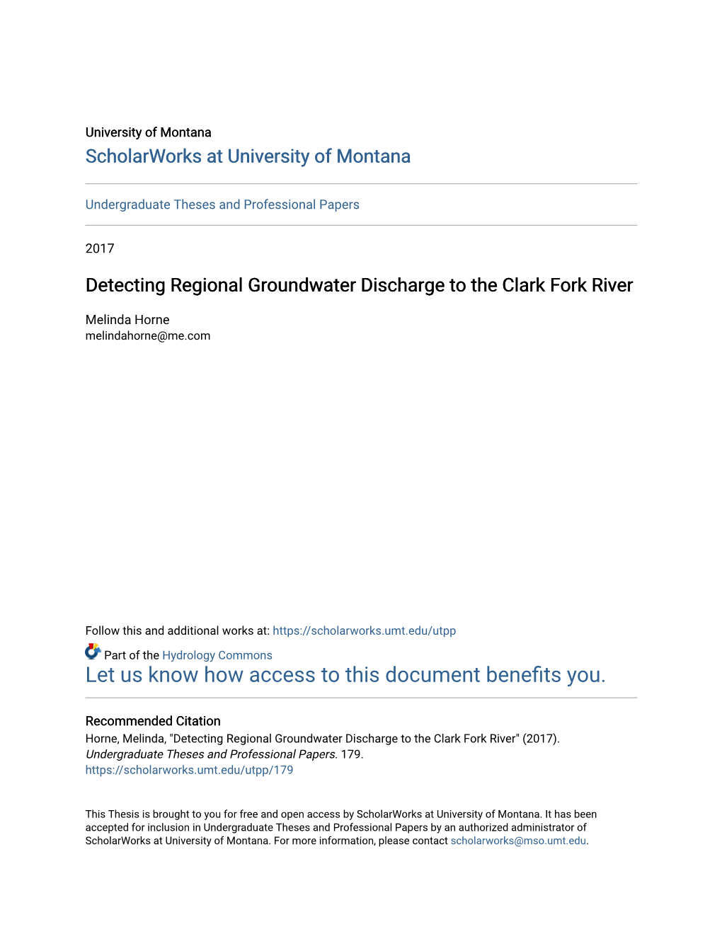 Detecting Regional Groundwater Discharge to the Clark Fork River