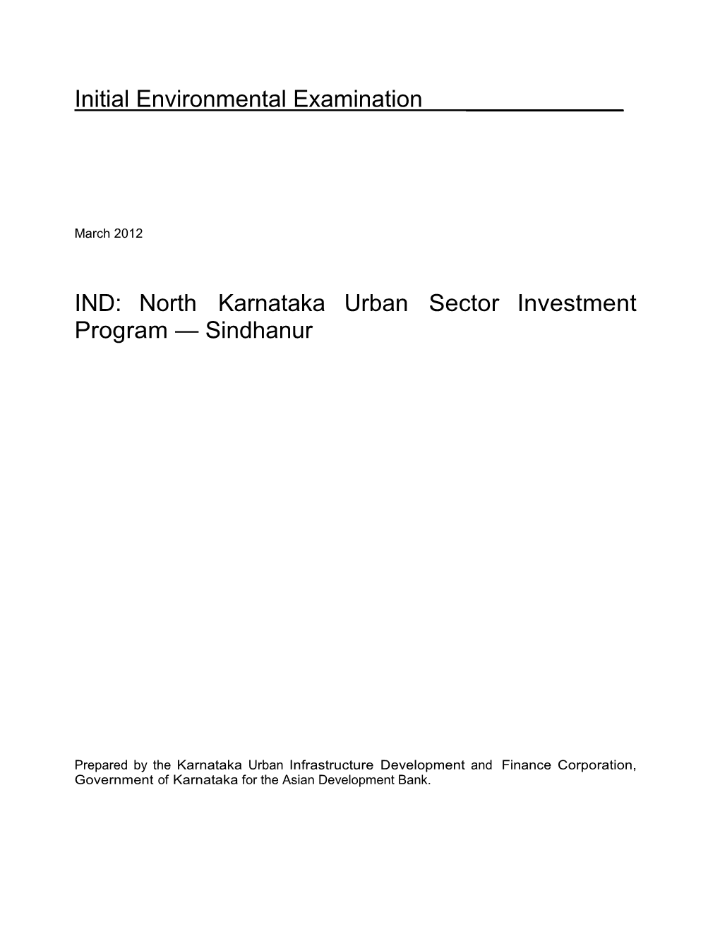 IEE: India: North Karnataka Urban Sector Investment Program