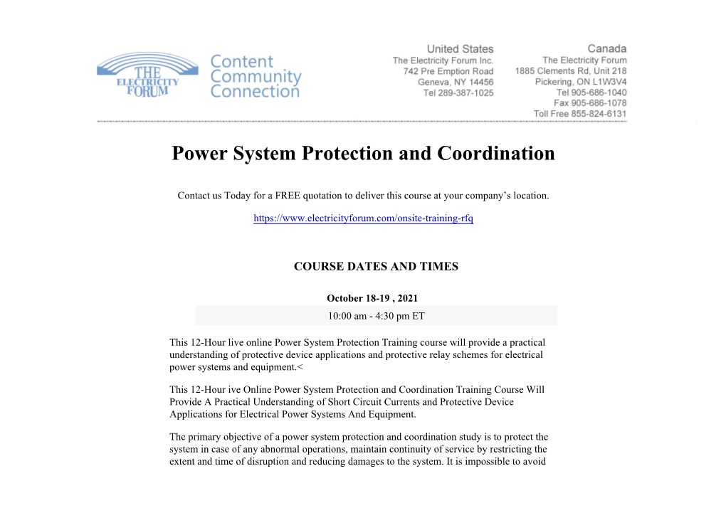 Power System Protection and Coordination