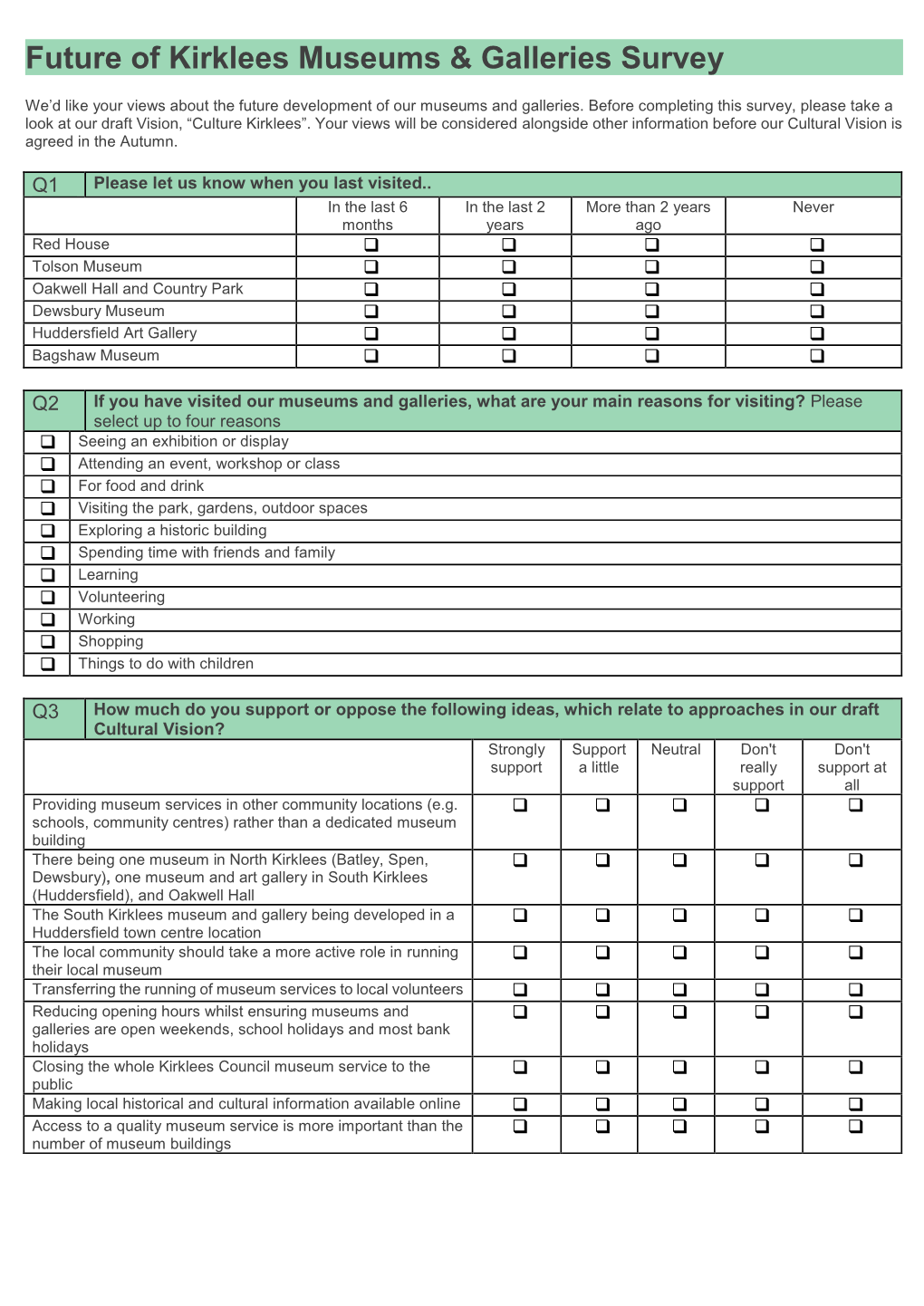 Future of Kirklees Museums & Galleries Survey