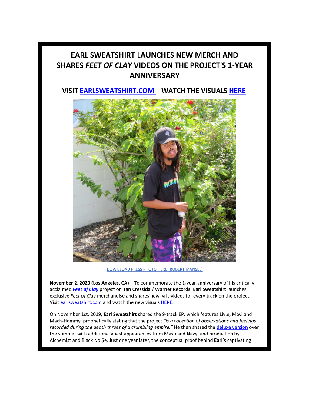 Earl Sweatshirt Launches New Merch, Shares