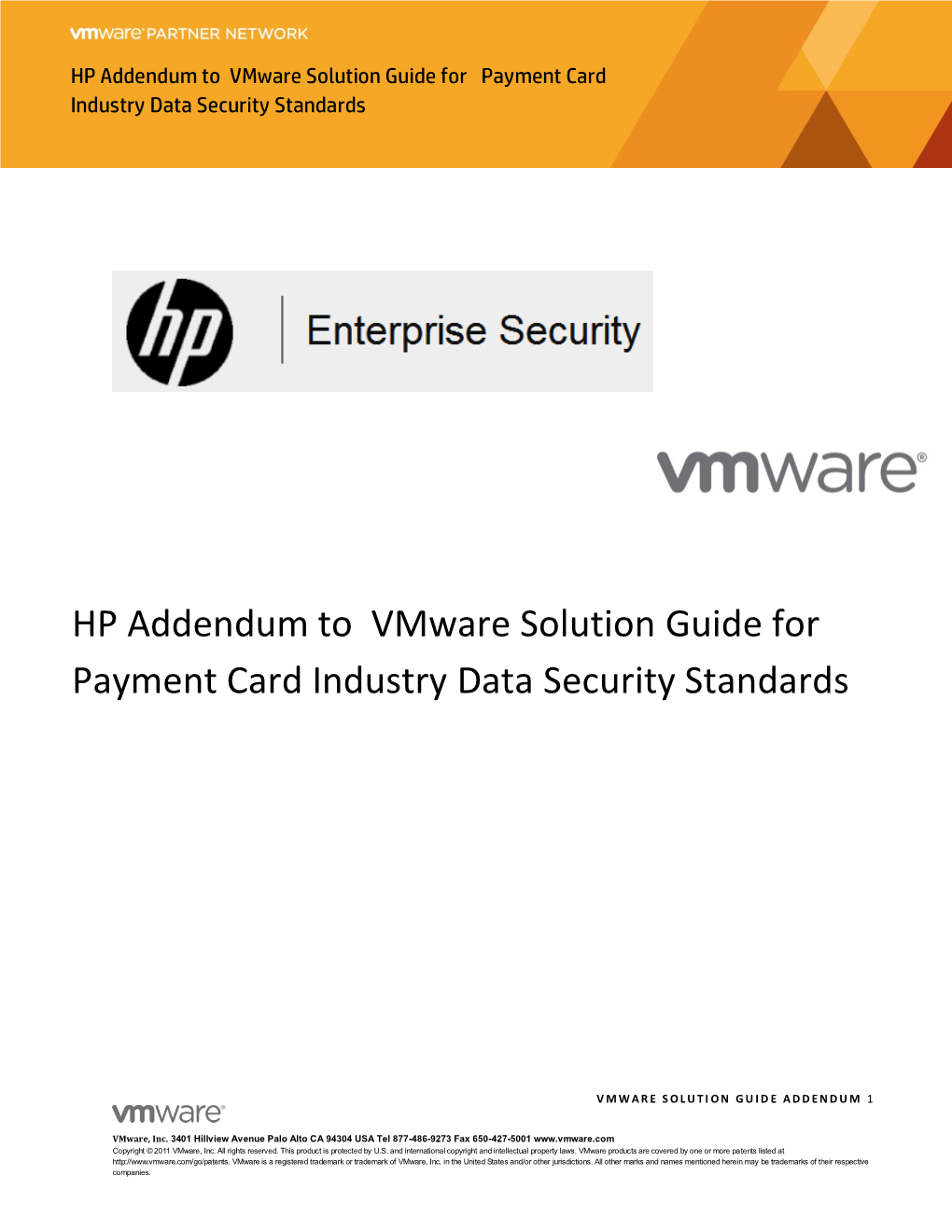 HP Addendum to Vmware Solution Guide for Payment Card Industry Data Security Standards