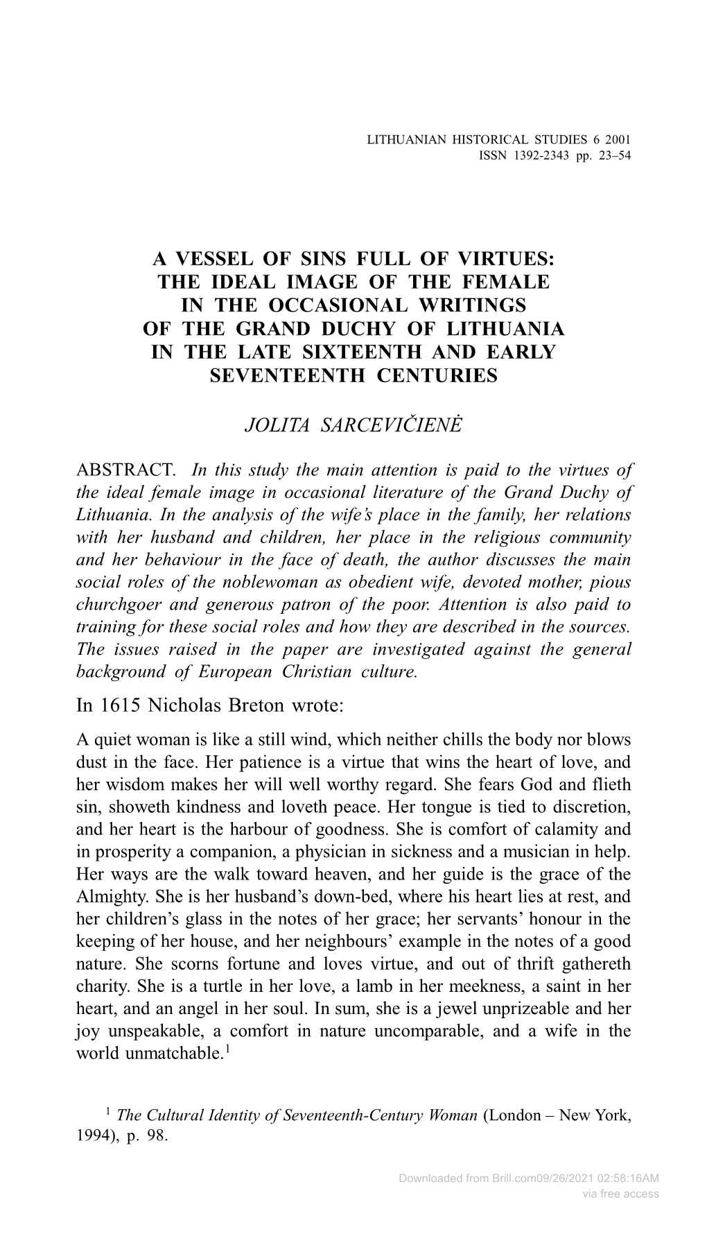 Downloaded from Brill.Com09/26/2021 02:58:16AM Via Free Access 2 4 JOLITA SARCEVIČIENĖ