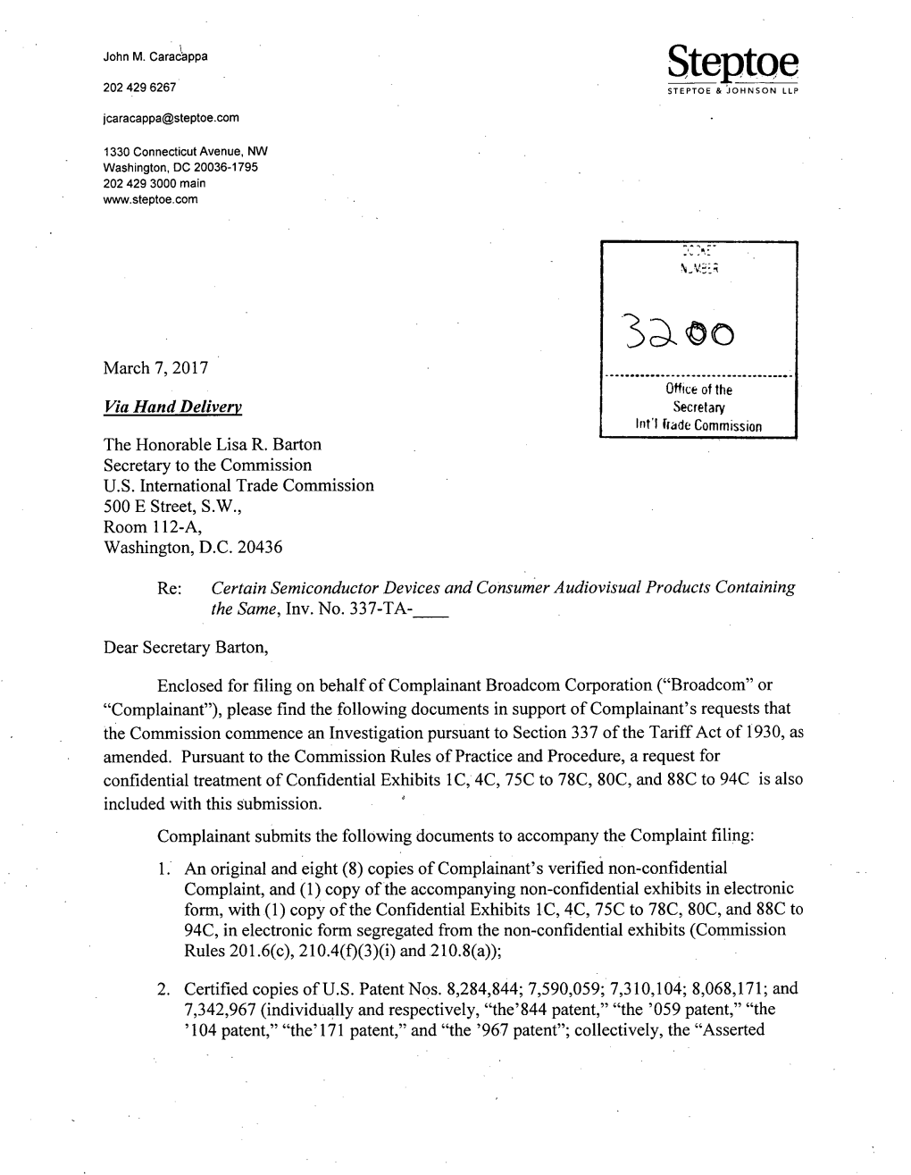 Re: Certain Semiconductor Devices and Consumer Audiovisual Products Containing the Same, Inv