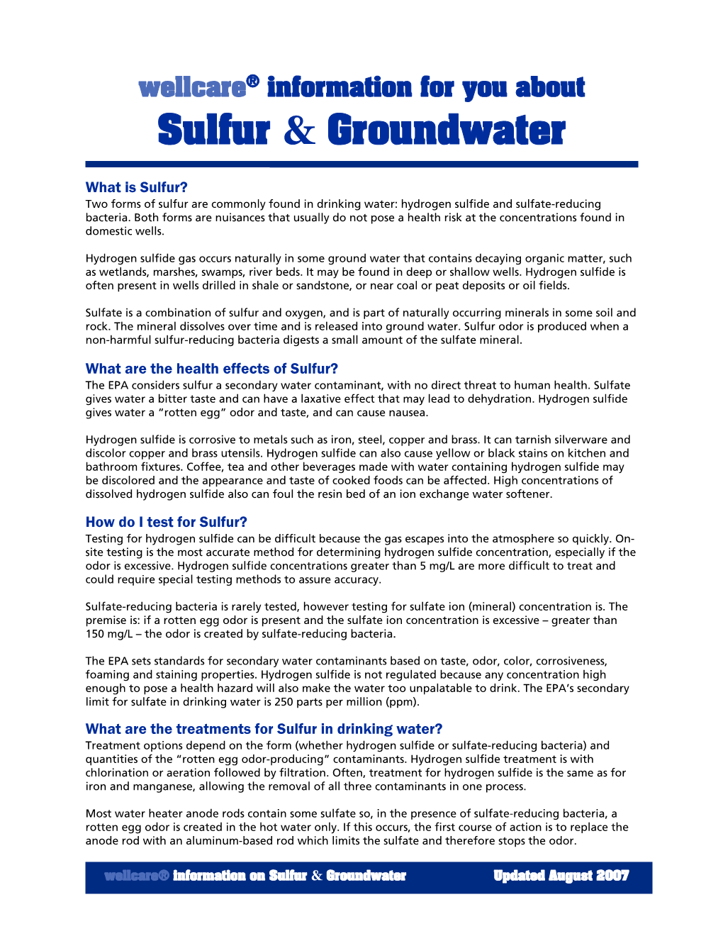 Sulfur & Groundwater