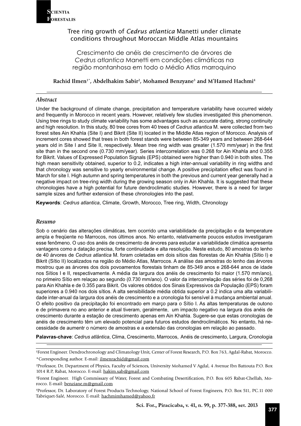 Tree Ring Growth of Cedrus Atlantica Manetti Under Climate Conditions Throughout Moroccan Middle Atlas Mountains