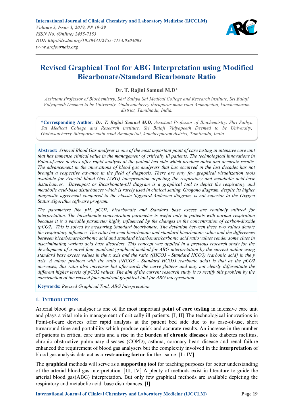 Revised Graphical Tool for ABG Interpretation Using Modified Bicarbonate/Standard Bicarbonate Ratio