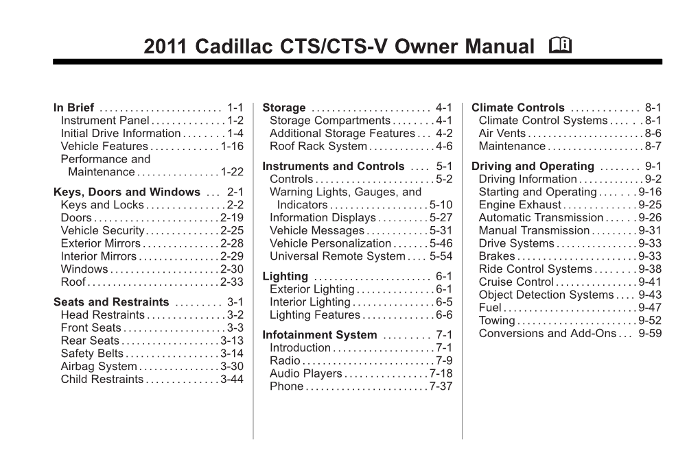 2011 Cadillac CTS/CTS-V Owner Manual M