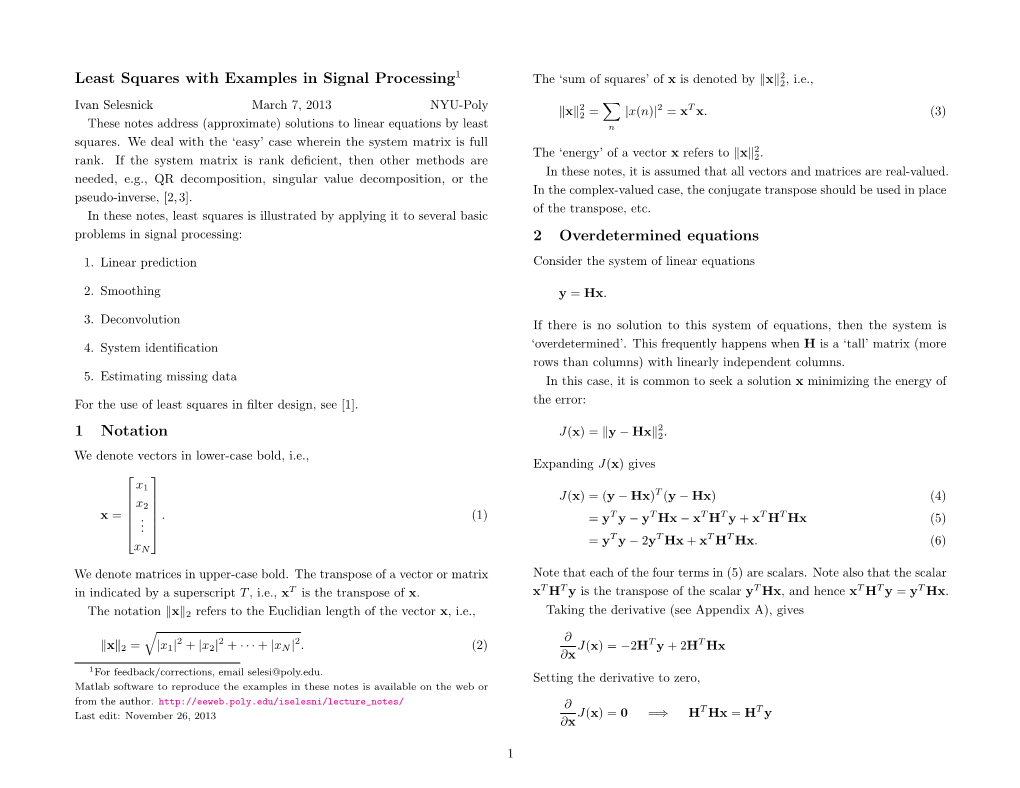 Least Squares Solutions to Linear Systems of Equations