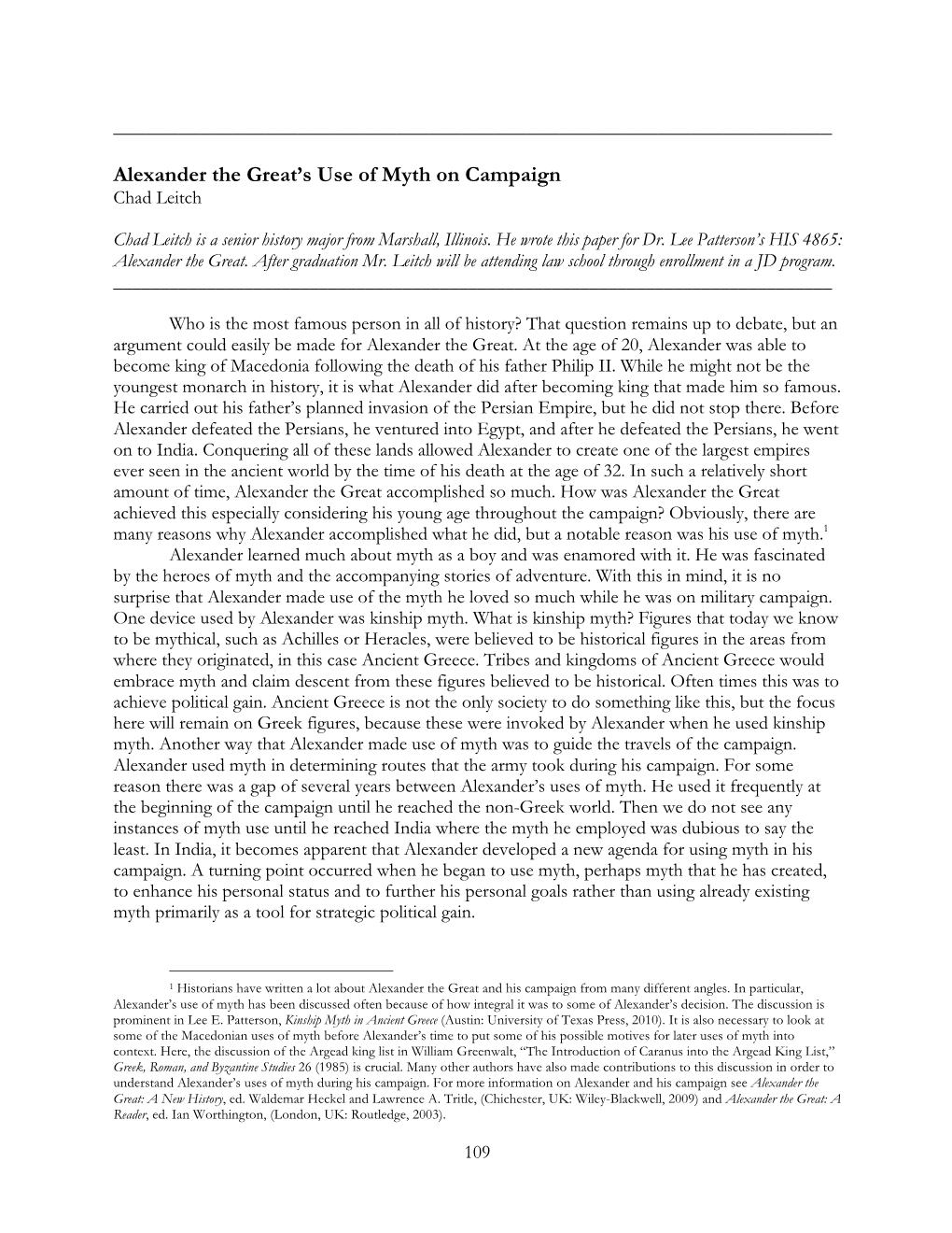 Alexander the Great's Use of Myth on Campaign