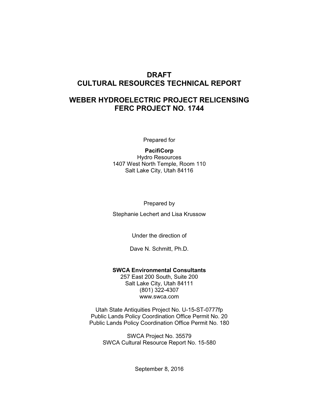 Draft Cultural Resources Technical Report