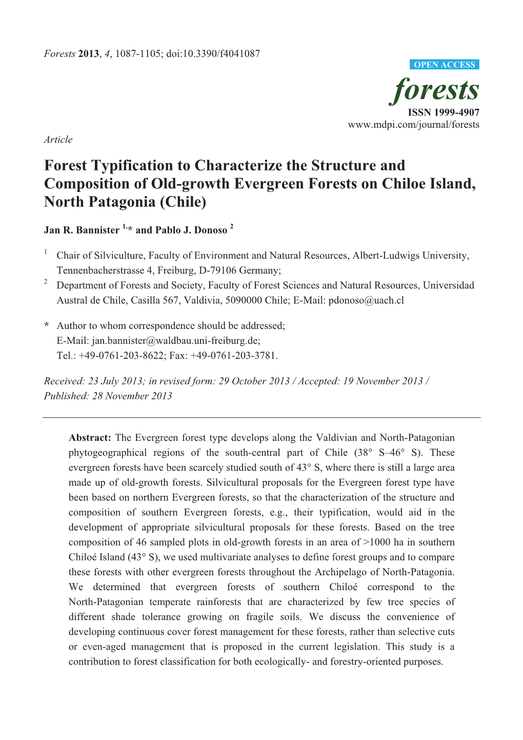 Forest Typification to Characterize the Structure and Composition of Old-Growth Evergreen Forests on Chiloe Island, North Patagonia (Chile)