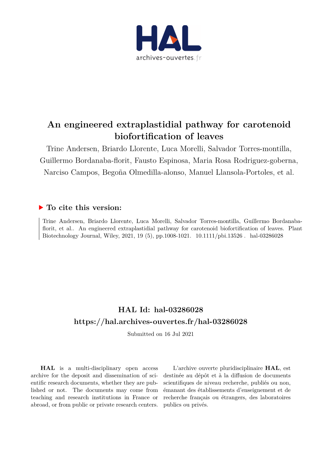 An Engineered Extraplastidial Pathway for Carotenoid Biofortification Of