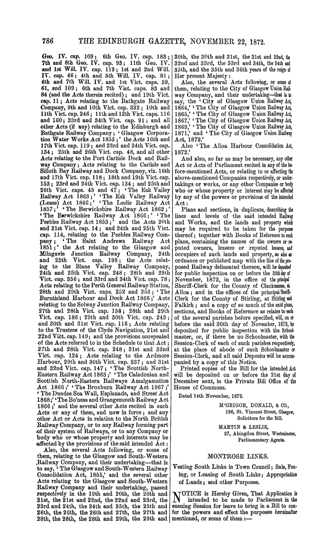 The Edinburgh Gazette, November 22, 1872
