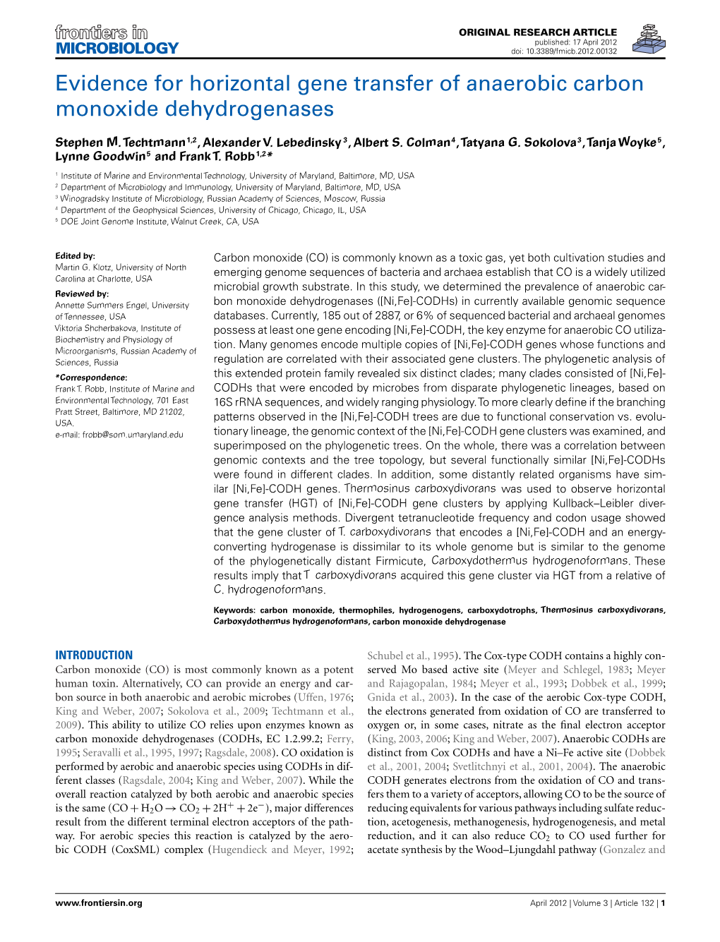 Evidence for Horizontal Gene Transfer of Anaerobic Carbon Monoxide Dehydrogenases