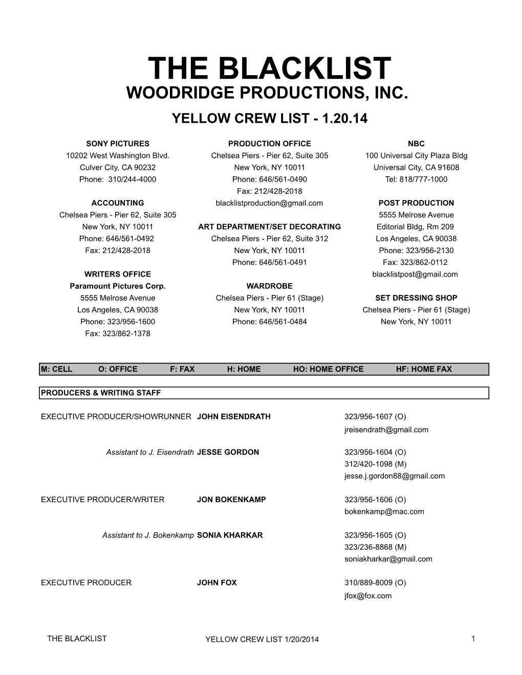 The Blacklist Woodridge Productions, Inc