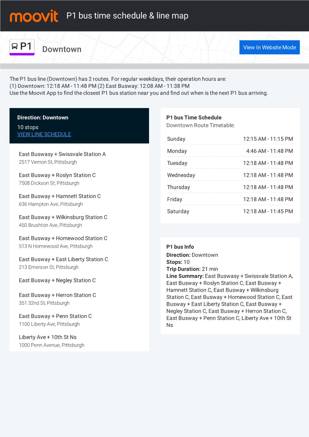 P1 Bus Time Schedule & Line Route