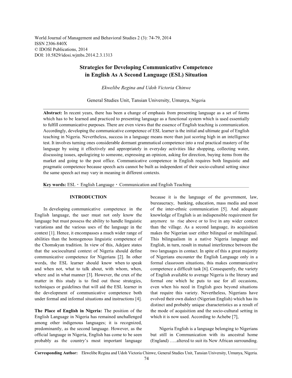 Strategies for Developing Communicative Competence in English As a Second Language (ESL) Situation