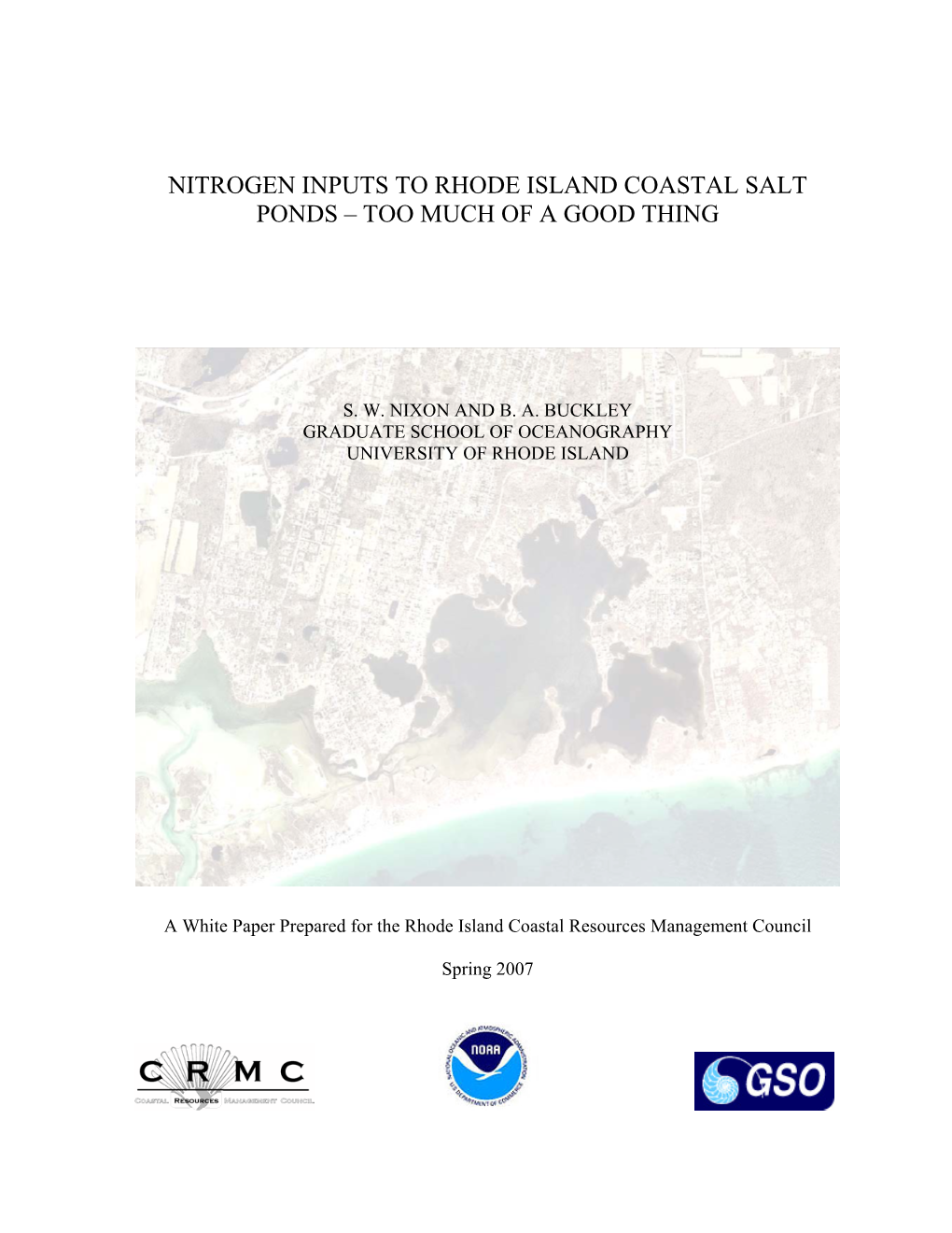 Nitrogen Inputs to Rhode Island Coastal Salt Ponds – Too Much of a Good Thing