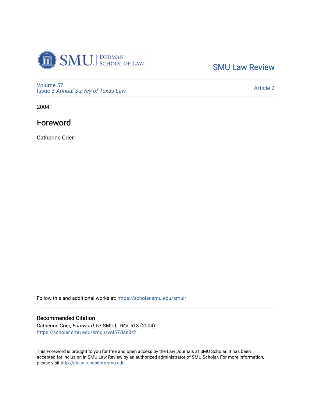 SMU Law Review Foreword