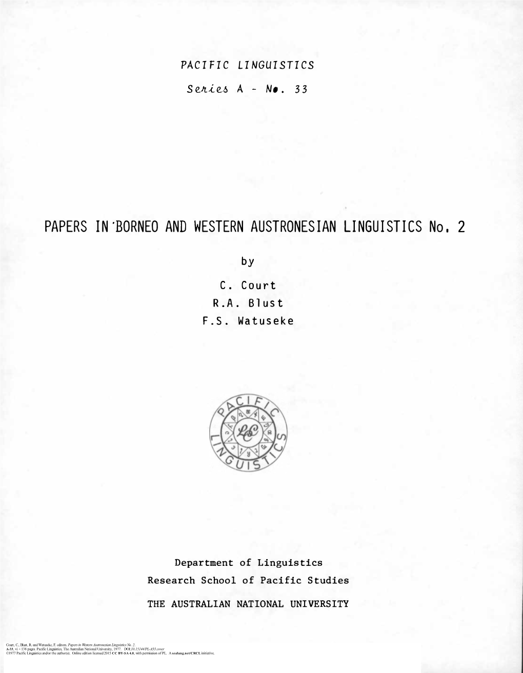 Papers in Western Austronesian Linguistics No. 2