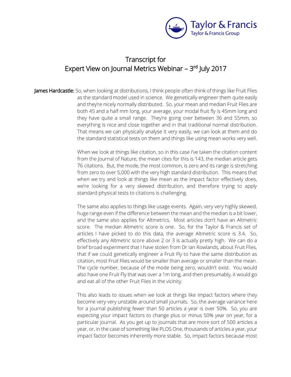 Transcript for Expert View on Journal Metrics Webinar – 3Rd July 2017