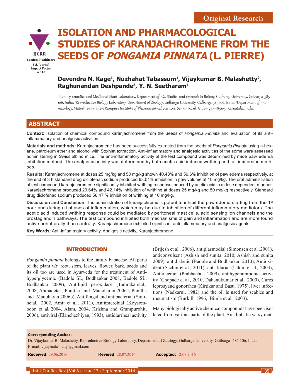 SEEDS of PONGAMIA PINNATA (L. PIERRE) Sci