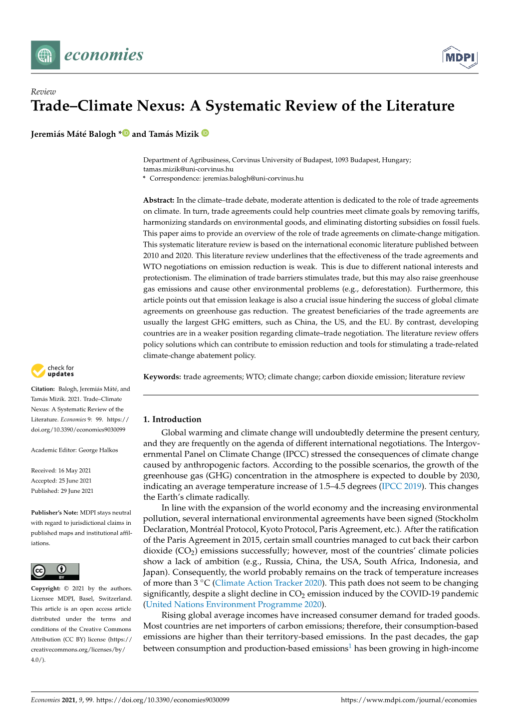 Trade–Climate Nexus: a Systematic Review of the Literature