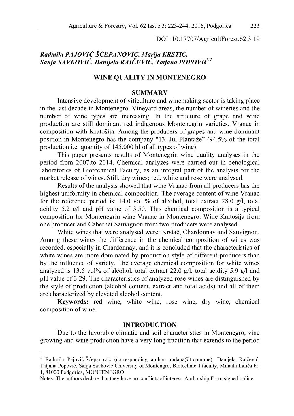 Agriculture and Forestry, 60(2):77-84