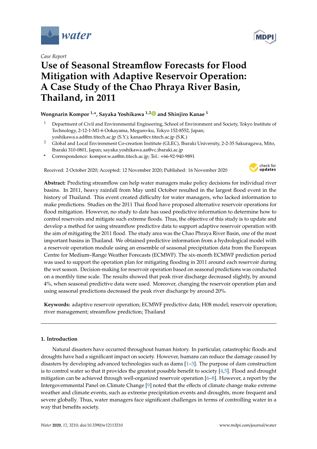 Use of Seasonal Streamflow Forecasts for Flood Mitigation With