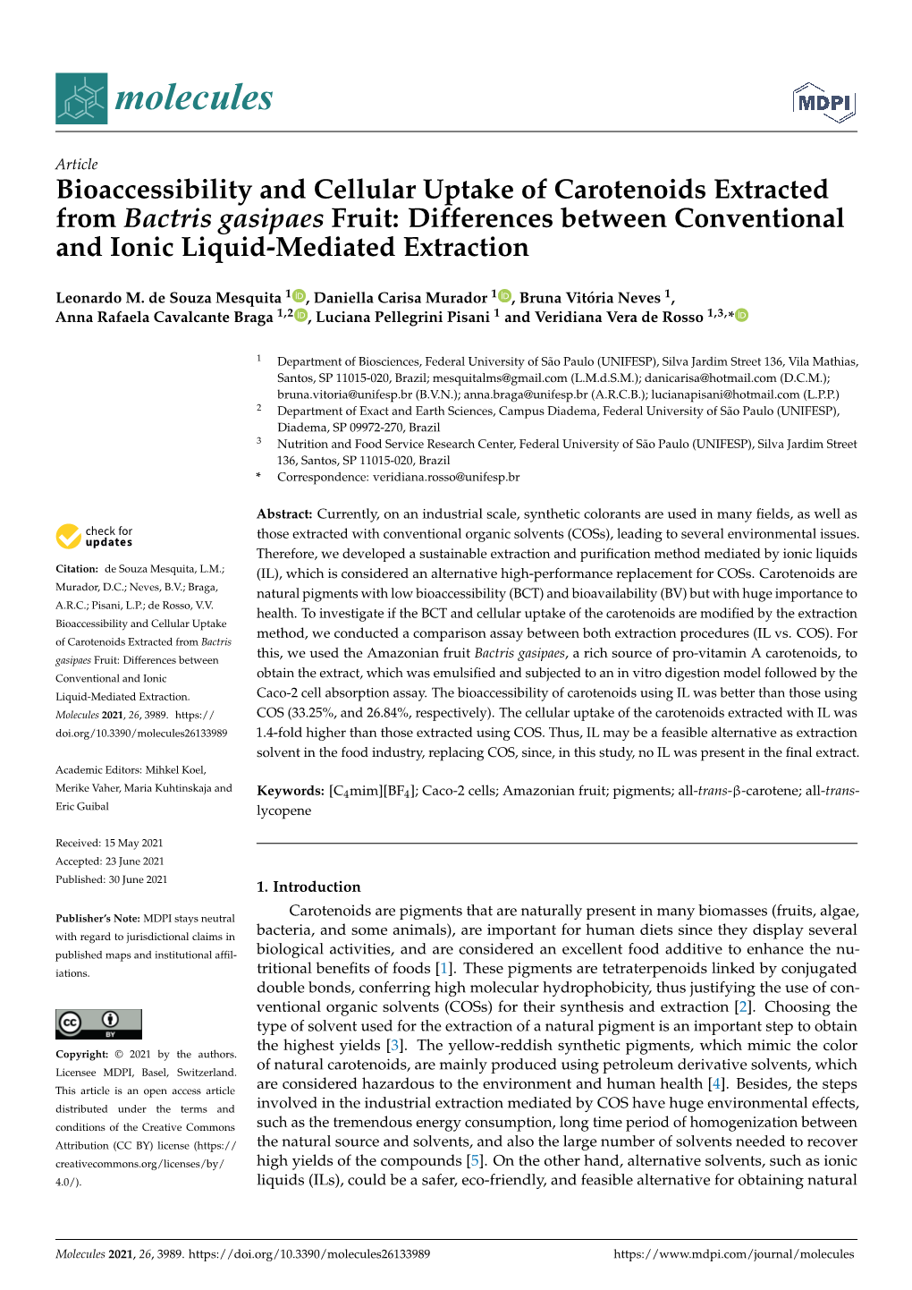 Bioaccessibility and Cellular Uptake of Carotenoids Extracted from Bactris Gasipaes Fruit: Differences Between Conventional and Ionic Liquid-Mediated Extraction