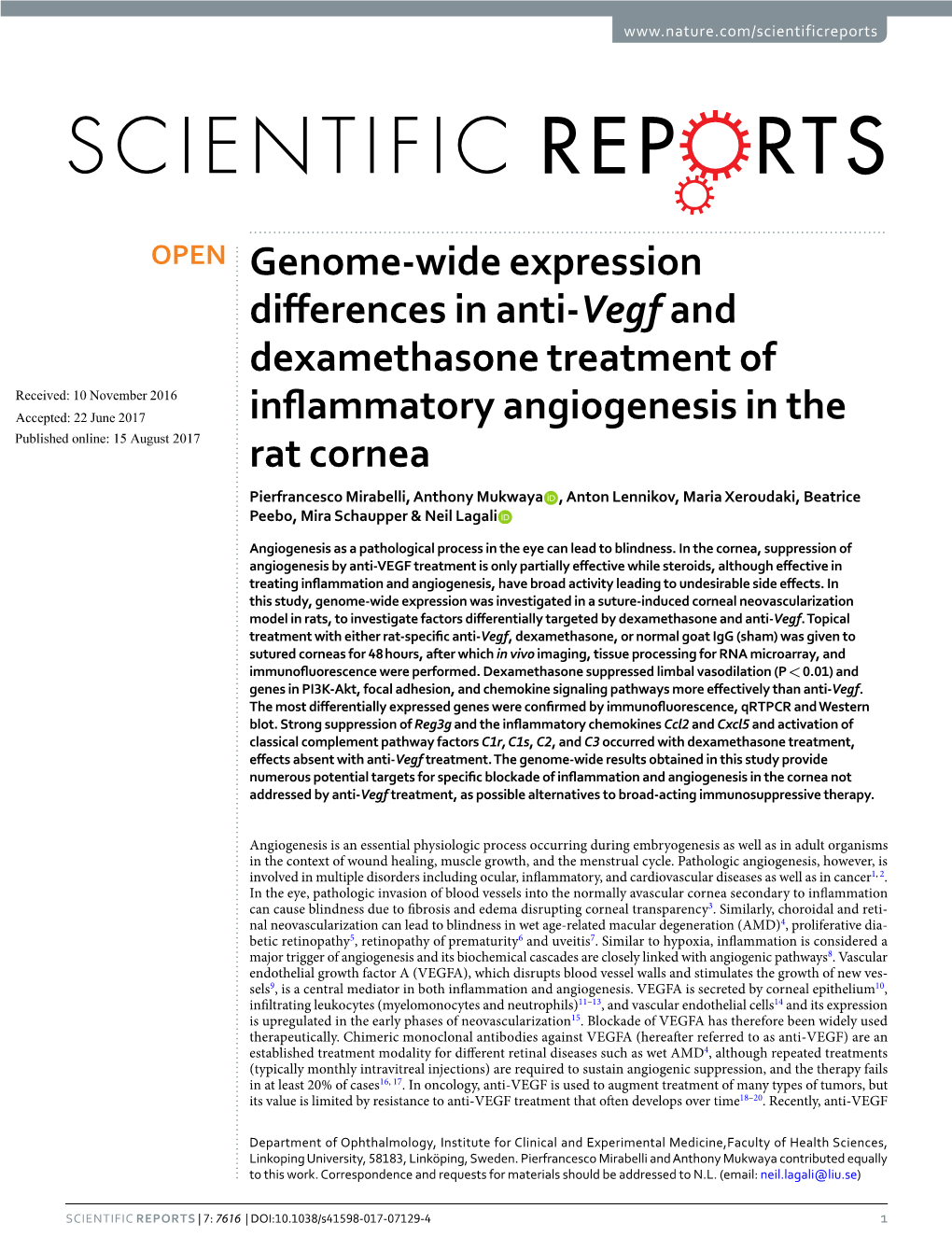 Genome-Wide Expression Differences in Anti-Vegf and Dexamethasone