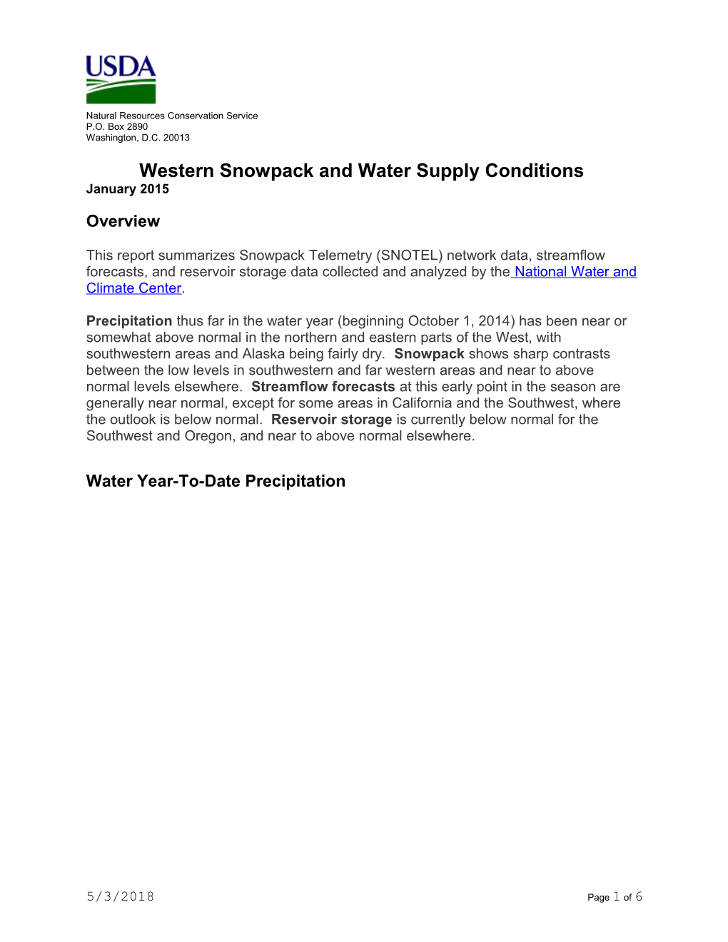 Western Snowpack and Water Supply Conditions